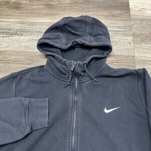 Nike Classic Fleece Blue White Mens XL Full Zip Mini Swoosh‎ Sweatshirt Hoodie